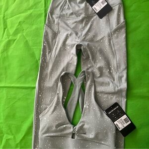 Fabletics women Gray twist bra and leggings Set